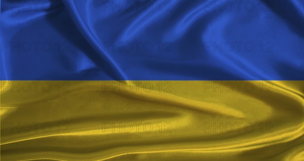 Ukraine flag with cloth textured background. National flag of Ukraine with realistic texture