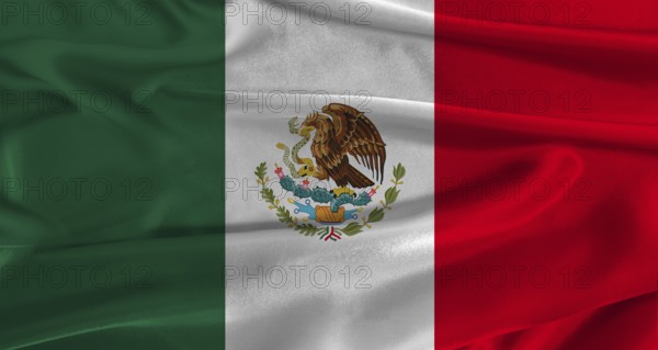 Flag of Mexico with fabric textured background. Close up of National flag of Mexico with realistic texture