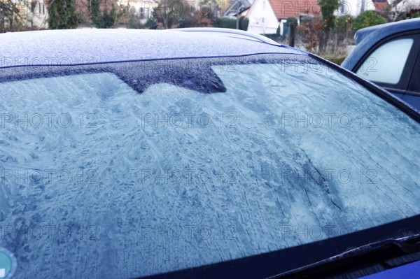 Iced car window, winter, Germany