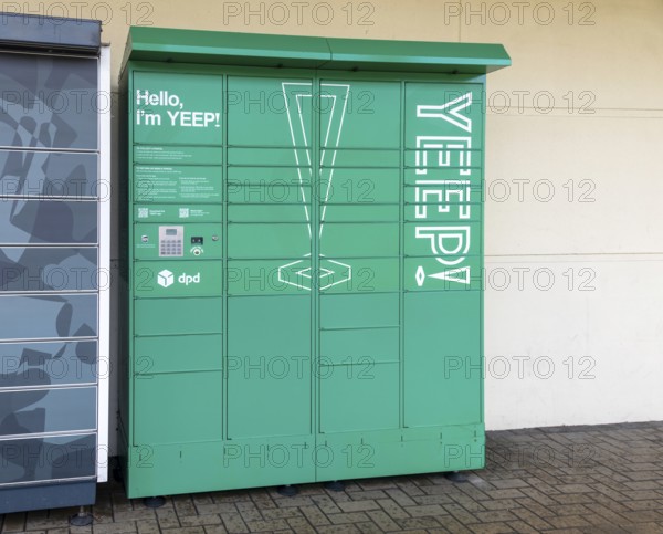 YEEP parcel delivery and return lockers operated by DPD, Chippenham, Wiltshire, England, UK