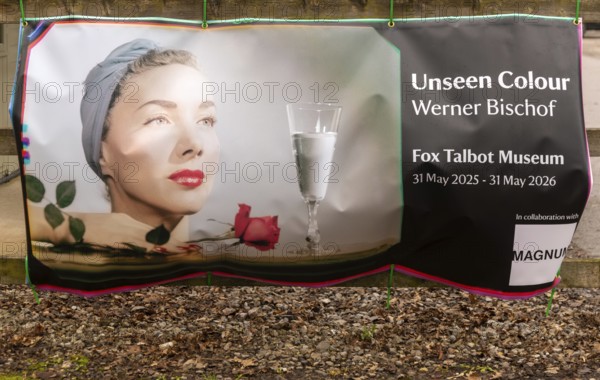 Poster advertising photography exhibition 'Unseen Colour', Werner Bischof, Fox Talbot museum, Lacock, Wiltshire, England, UK