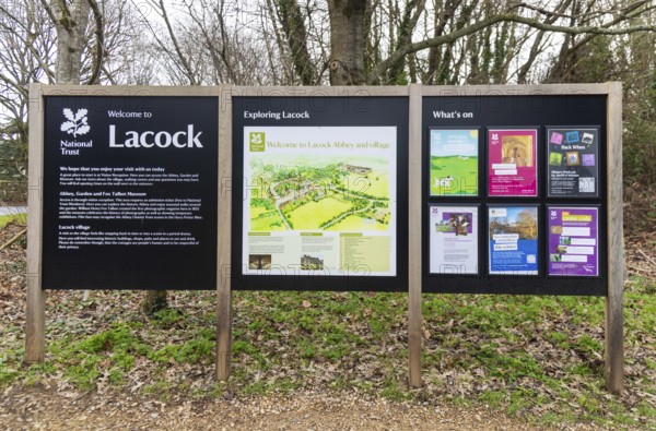National Trust Information noticeboard at Lacock, Wiltshire, England, UK