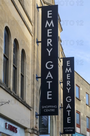 Signs for Emery Gate shopping centre, in town centre of Chippenham, Wiltshire, England, UK
