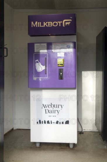 Milkbot milk vending machine run by Avebury Dairy, Avebury, Wiltshire, England, UK