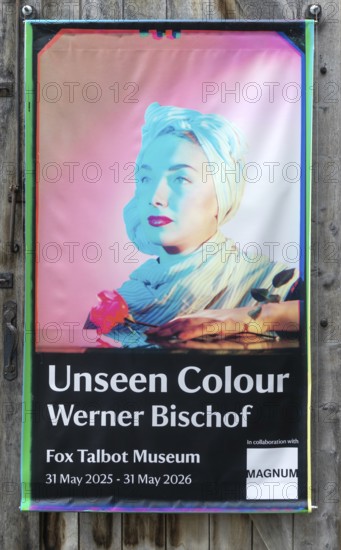 Poster advertising photography exhibition 'Unseen Colour', Werner Bischof, Fox Talbot museum, Lacock, Wiltshire, England, UK