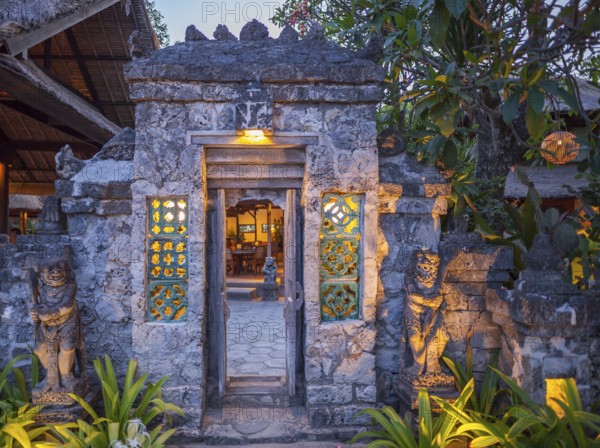 Restaurant on Sanur beach in the evening, Bali, Indonesia