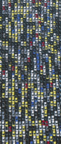 Cars, logistics, port of Hamburg, port, aerial view, many, row, tidy