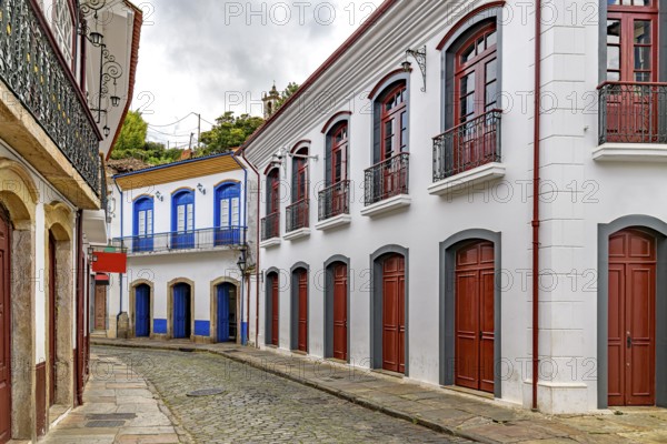 Picturesque streets and buildings in the historic city of Ouro Preto in Minas Gerais, Ouro Preto, Minas Gerais, Brazil