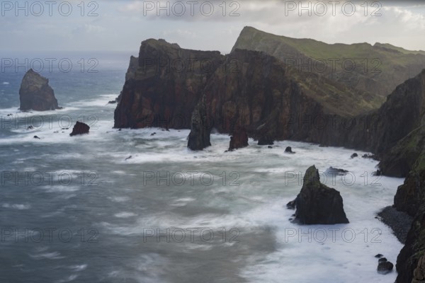 Long exposure of rock formations in the Atlantic Ocean, volcanic peninsula, Ponta de São Lourenço, Ponta de Sao Lourenco, rocky coast, Punta de San Lorenzo, Madeira, Portugal