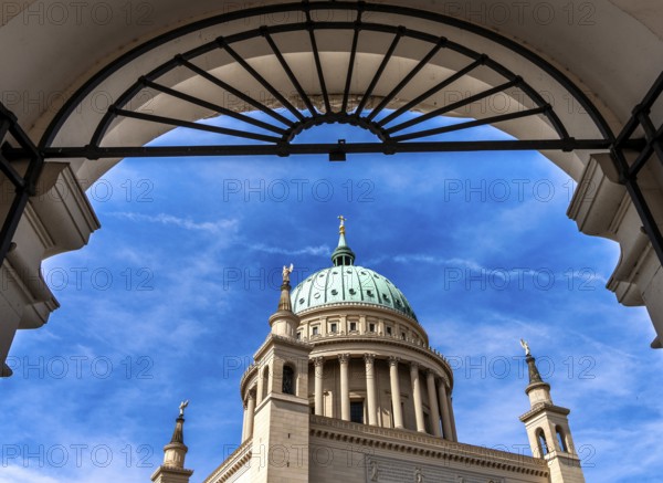 View of the dome of St. Nicholas Church, classicist church with view, Alter Markt, Potsdam, Brandenburg, Germany