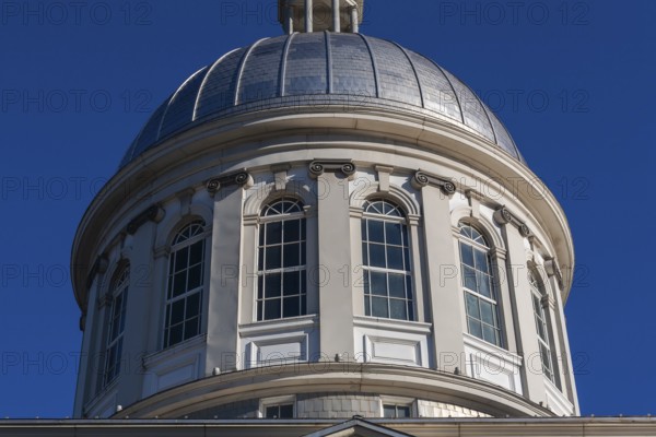 Close-up of Bonsecours Market dome with arched windows and Renaissance Revival, Neoclassical architectural details, Old Montreal, Quebec, Canada