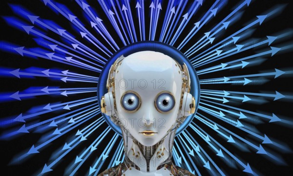 Icon photo, perplexed robot, critical cyber future, security DNA transfer, ethos and robots, ChatGBT, AI, OpenAI, chatbot, artificial intelligence, IT system, informatics, AI learning, IT technology, computer system, software, Microsoft, silicon brain, thinking machine, creativity, new wonder of the world, Einstein replacement, questionable intelligence, AI research, ethics