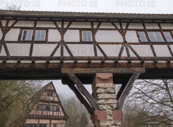 Fachwerk, Verbindungsgang, Protestant Seminary, Blaubeuren, Swabian Jura, Baden-Württemberg, Germany