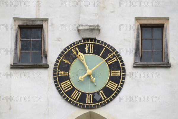 Large watch with gold-plated dial, Protestant Seminary, Blaubeuren, Swabian Jura, Baden-Württemberg, Germany