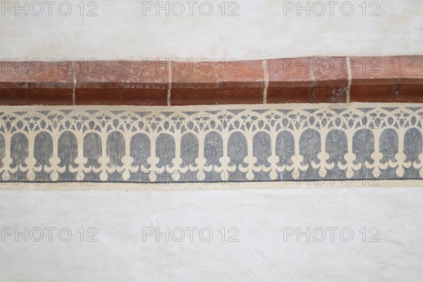 Painted decorative elements on house wall, Blaubeuren Abbey building, Swabian Jura, Baden-Württemberg, Germany