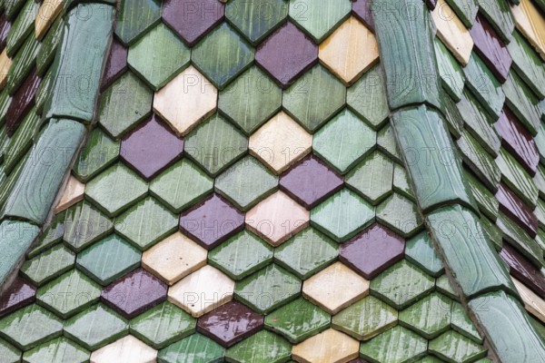 Green and purple glazed roof tiles, Protestant Seminary, Blaubeuren, Swabian Jura, Baden-Württemberg, Germany