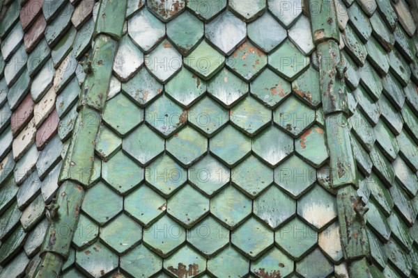 Green glazed roof tiles, Protestant Seminary, Blaubeuren, Swabian Jura, Baden-Württemberg, Germany