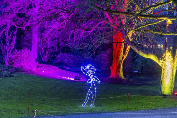 Winter lights in Luisenpark in Mannheim. Every year in January and early February, the park is extensively illuminated at dark