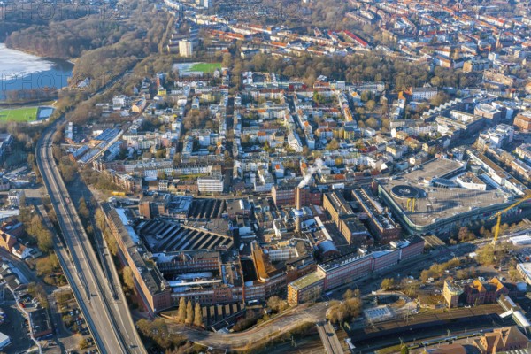 Phoenix quarter, Continental, Phoenix AG, rubber factory, district, social hotspot, working-class district, Harburg, Hamburg, aerial view
