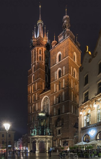 St. Mary's Basilica at night, Krakow, Poland