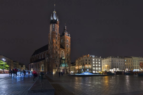 St. Mary's Basilica at night, Krakow, Poland