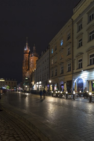 St. Mary's Basilica at night, Krakow, Poland