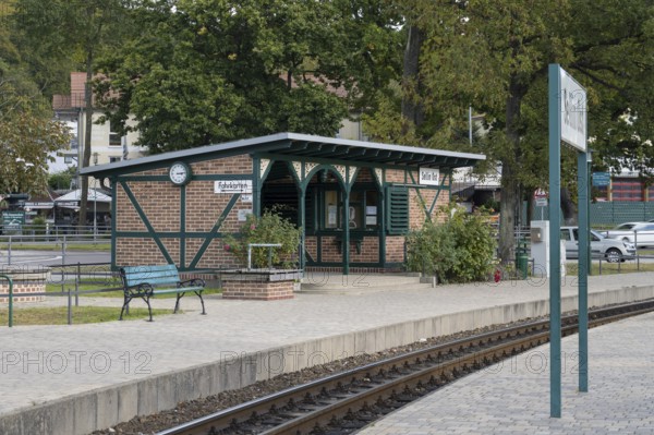 Sellin Ost railway station, ticket sales, Rasender Roland stop, Rügensche Bäderbahn, Sellin, Baltic resort, Rügen island, Mecklenburg-Western Pomerania, Germany