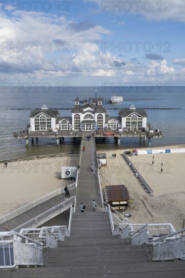 Stairway to pier and restaurant, Sellin, Baltic resort, Rügen island, Mecklenburg-Western Pomerania, Germany