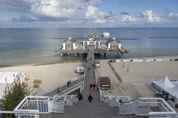 Stairway to pier and restaurant, Sellin, Baltic resort, Rügen island, Mecklenburg-Western Pomerania, Germany
