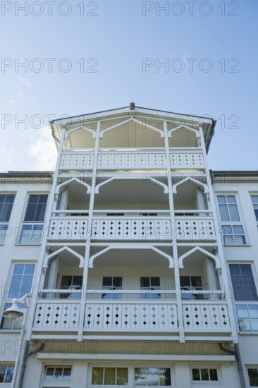 Facade of an apartment house, spa architecture, Sellin, Baltic resort, Rügen island, Mecklenburg-Western Pomerania, Germany