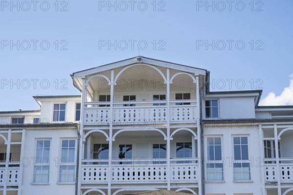 Facade of an apartment house, spa architecture, Sellin, Baltic resort, Rügen island, Mecklenburg-Western Pomerania, Germany