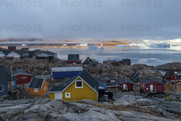 Village of Uummannaq, located on Uummannaq Island in the Uummannaq Fjord, northwestern Greenland, North America