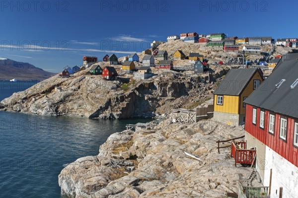 Village of Uummannaq, located on Uummannaq Island in the Uummannaq Fjord, northwestern Greenland, North America