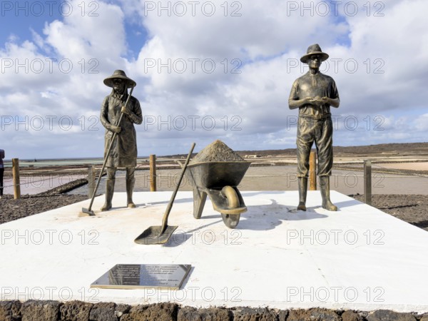 Bronze figures at the Salinas de Janubio, Lanzarote, Canary Islands, Spain