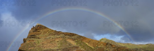 Rainbow over the volcanic peninsula, Ponta de São Lourenço, Ponta de Sao Lourenco, rocky coast, Punta de San Lorenzo, Madeira, Portugal