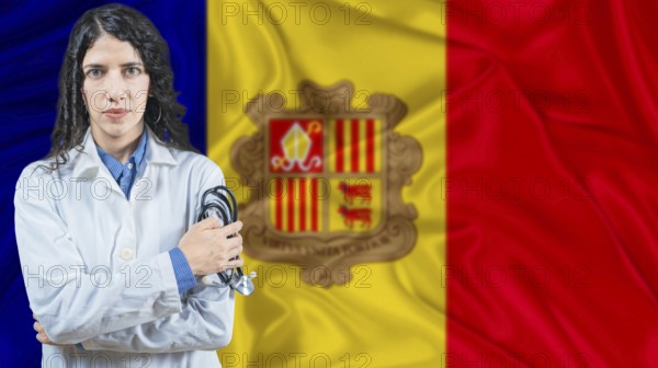 Andorran national health system, Medical professional on Andorra flag background