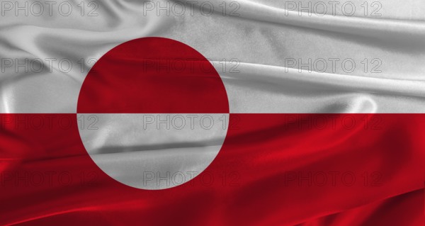Flag of Greenland with fabric textured background. Close up of National flag of Greenland with realistic texture
