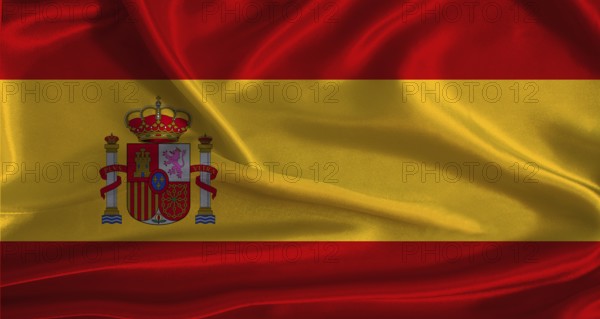 Spain flag with cloth textured background. National flag of Spain with realistic texture