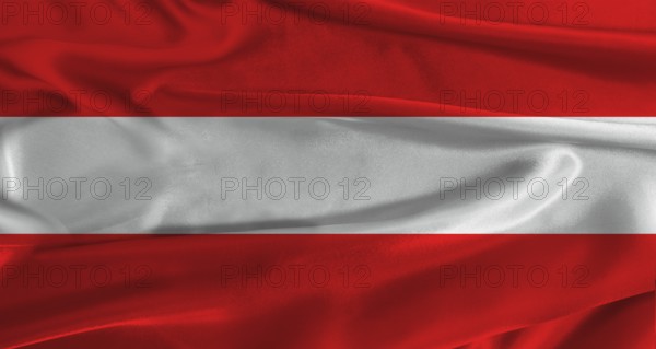 Flag of Austria with fabric textured background. Close up of National flag of Austria with realistic texture