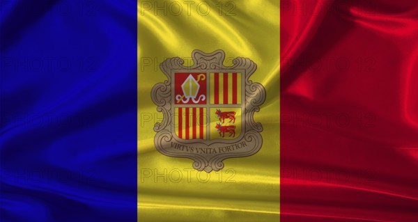 National flag of Andorra with cloth texture. Andorra flag with realistic texture background