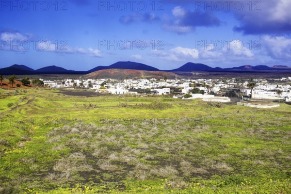 View of the municipality of Yaiza surrounded by fields and hills, Yaiza Lanzarote