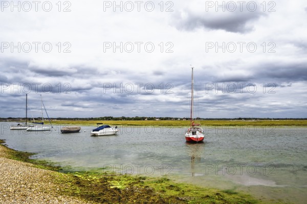 Boats and Marshes over Hurst Spit, Milford on Sea, Lymington, Hampshire, UK