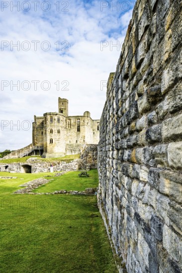 Ruins of Warkworth Castle, River Coquet, Warkworth, Northumberland, England, UK