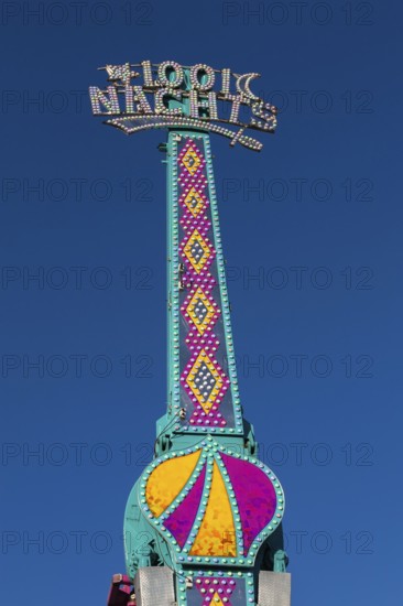 1001 Nights amusement ride at Fun Show traveling amusement ride park, Old Port of Montreal, Quebec, Canada