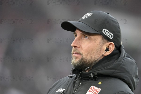 Coach coach Sebastian Hoeness VfB Stuttgart portrait looking up MHPArena, MHP Arena Stuttgart, Baden-Württemberg, Germany