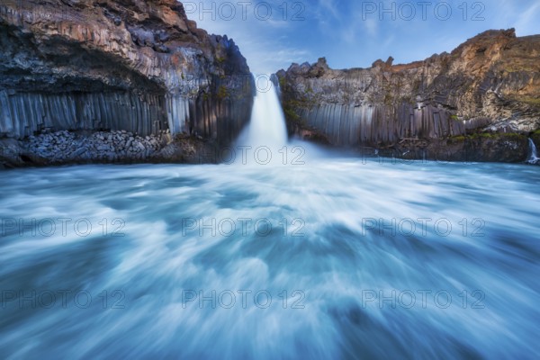 Aldeyjarfoss waterfall surrounded by basalt columns on the Skjálfandafljót River, Northern Highlands, Bárðardalur Valley, Iceland