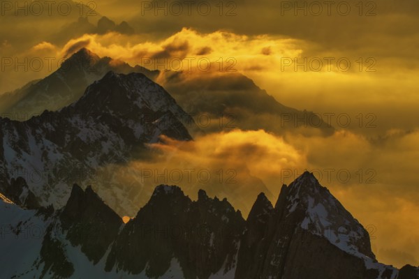 Sunset from Säntis (2, 502 m), the highest mountain in the Alpstein range, located in the canton of Appenzell Ausserrhoden, Switzerland