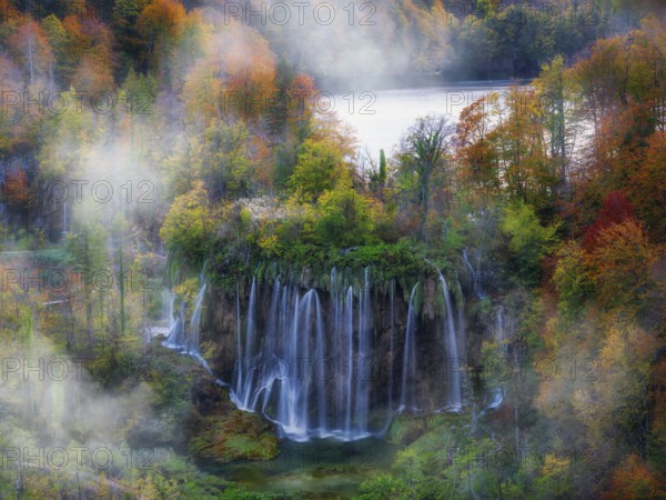 Plitvice National Park, Veliki Prstavac, the second highest waterfall in the park, flowing into Lake Galovac, Lika-Senj region, Croatia