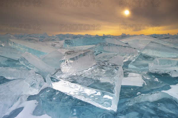 Lake Baikal, ice hummocks—fragments of broken ice in winter, ancient freshwater lake, UNESCO World Heritage Site, Irkutsk Province, Siberia, Russia, Eurasia