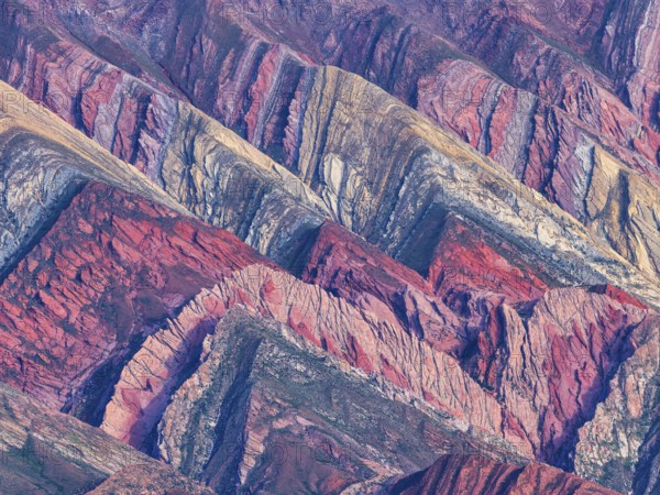 Rainbow Mountains of Serranía de Hornocal, detailed view of colorful rocks, Jujuy Province, Northwest Argentina, South America